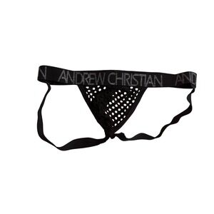 Andrew Christian Mens Black Mesh Jockstrap Logo Waistband Sporty Underwear